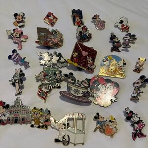Disney Multicolor Enamel Character Pin Collection — Pink, Red, Blue, Yellow